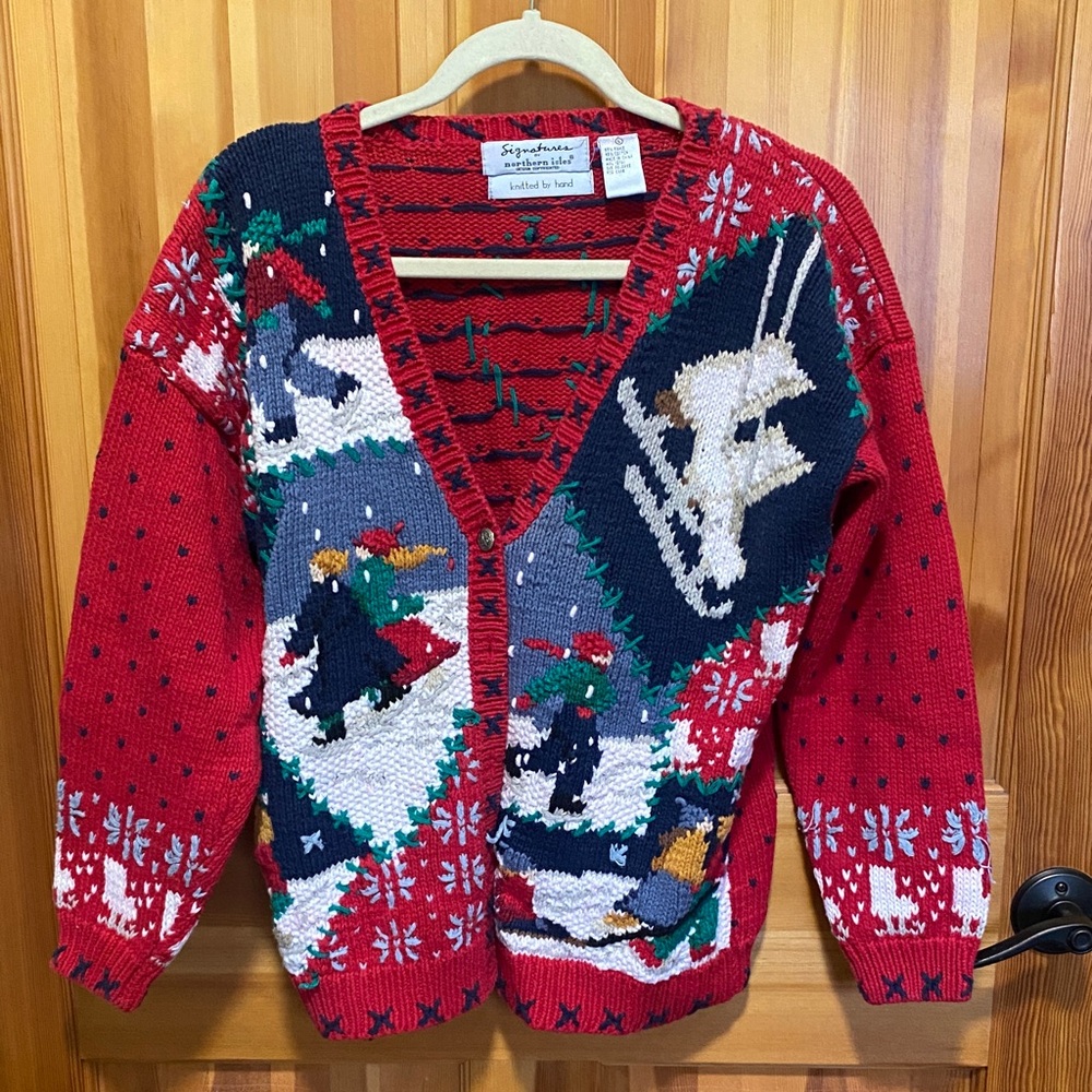 Vintage Northern Isle Hand Knit Holiday Cardigan 1970s